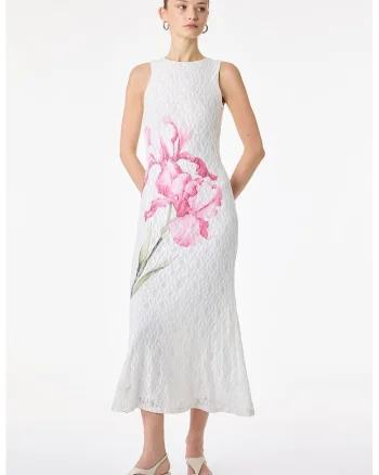 Rochie midi din dantela, Alb murdar