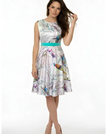 Rochie midi din satin cu imprimeu tropical Juno, Multicolor