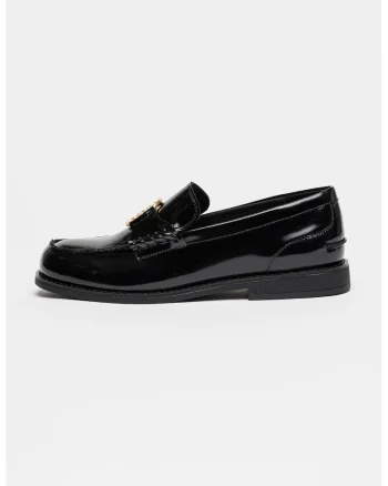 Pantofi loafer de piele lacuita Mia, Auriu/Negru