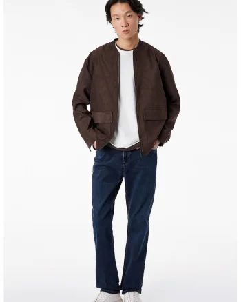 Blugi cu croiala dreapta si model uni, Bleumarin
