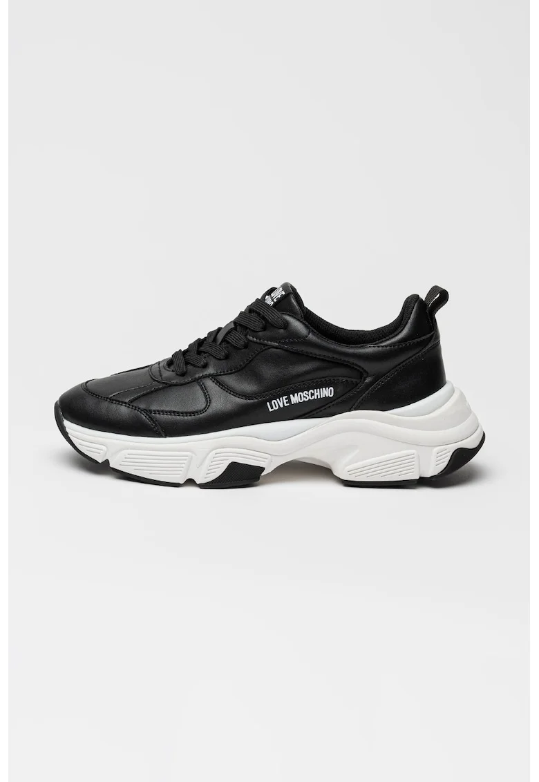 Pantofi sport masivi de piele cu logo, Negru