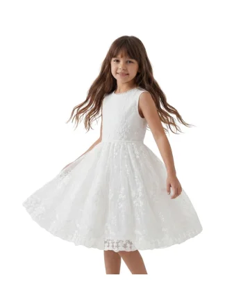 Rochie fete,  Tess, Poliester Elastan, Broderie, Alb, Alb