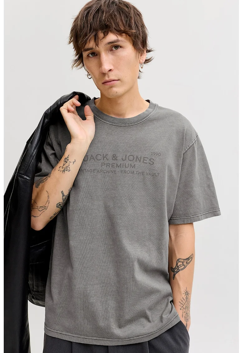 Tricou de bumbac organic cu logo, Gri carbune
