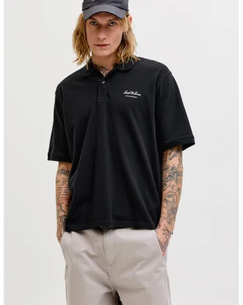 Tricou polo lejer de bumbac organic, Negru