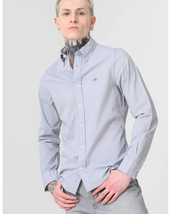 Camasa slim-fit cu guler fixat cu nasturi, Gri deschis