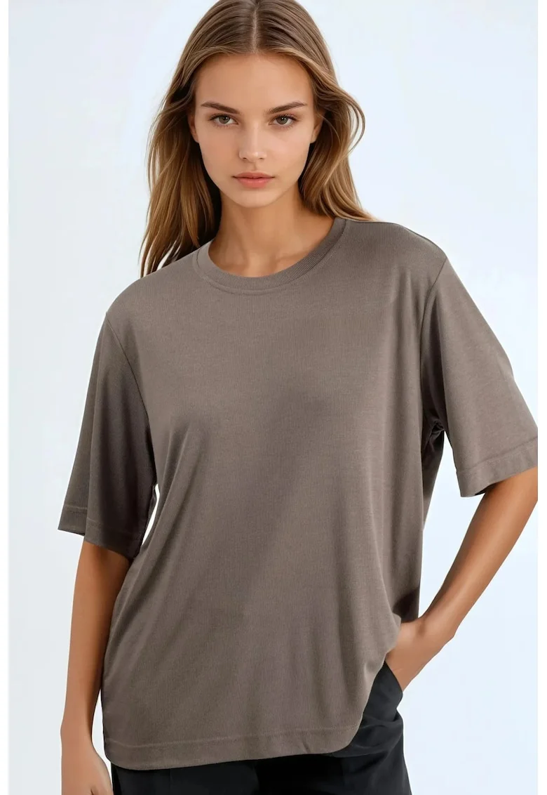 Tricou dama,  tricou supradimensionat, maro, jerseu