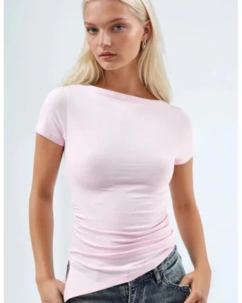 Tricou dama,  Roz pudrat, Jerseu