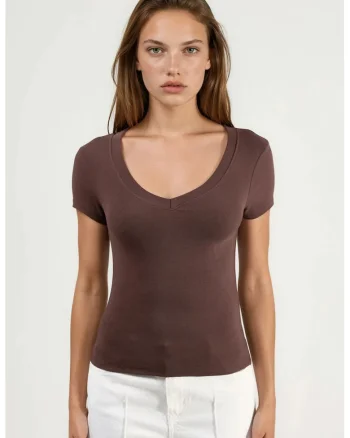 Tricou dama,  elastic, maro, 95% bumbac