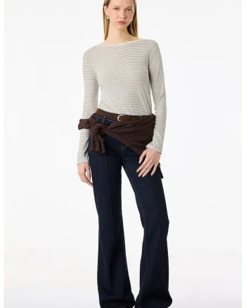 Bluza slim fit cu dungi, Crem