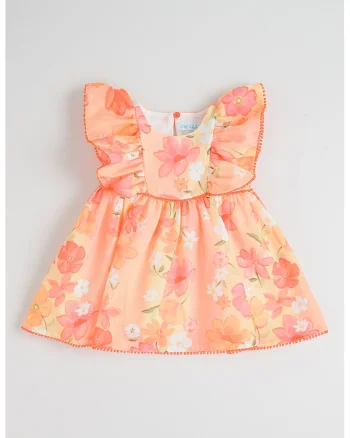 Rochie evazata cu model floral, Portocaliu pastel/Roz