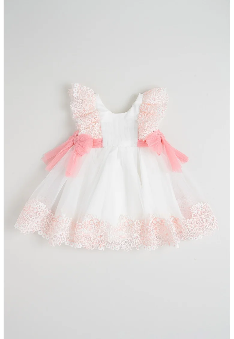Rochie din tul cu detalii din dantela, Alb/Roz pastel