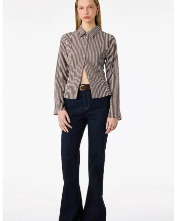 Camasa slim fit cu model in dungi, Alb/Maro