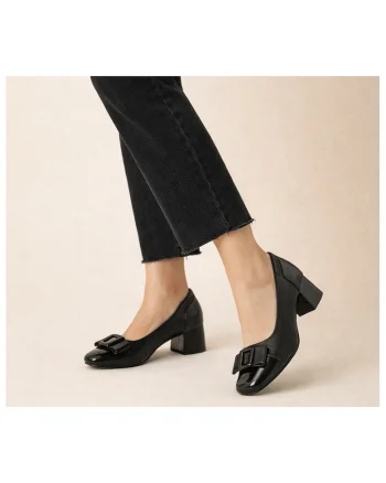 Pantofi eleganti, dama,  M480010A negru, piele naturala, toc