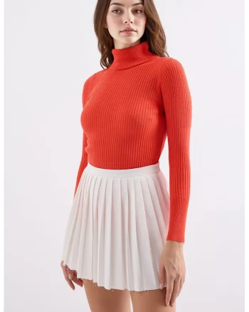 Pulover dama,  texturat cu guler inalt, tricot, Albastru