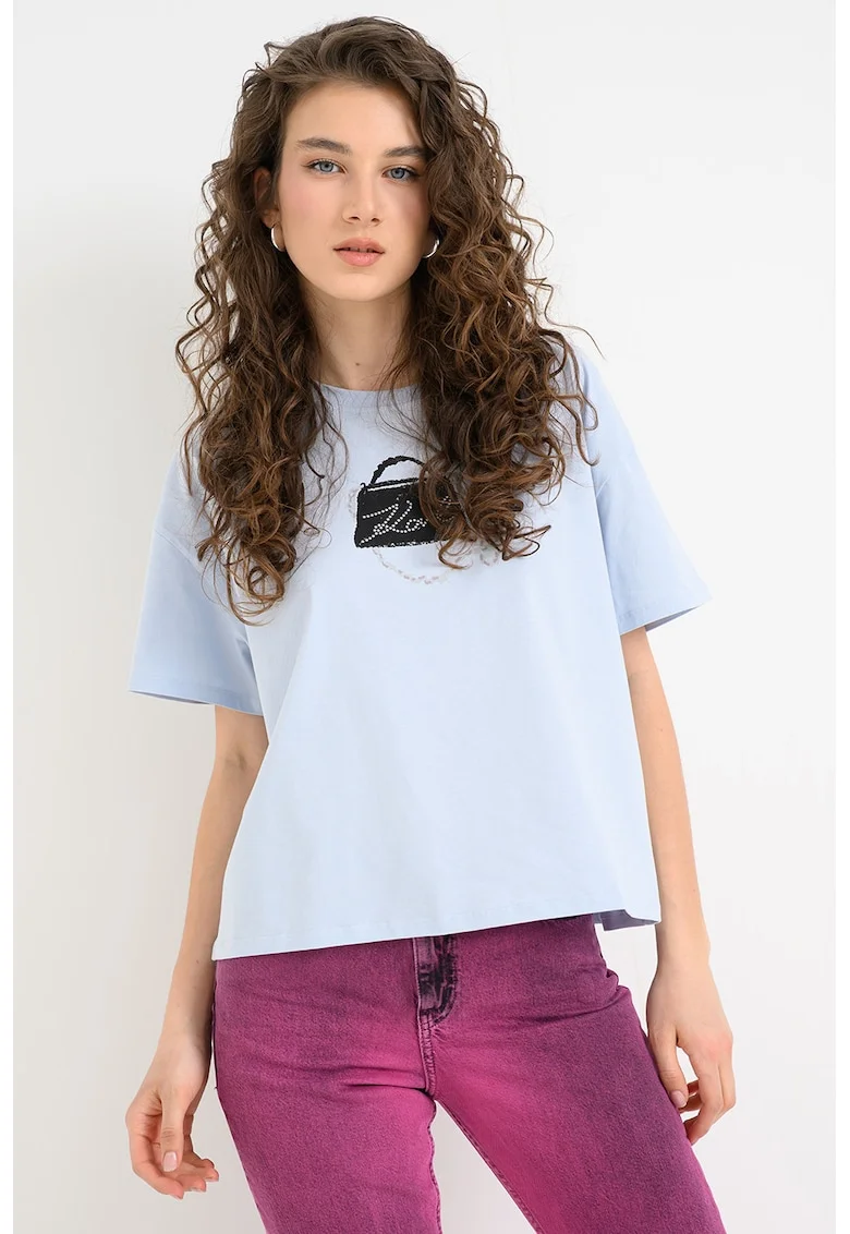 Tricou supradimensionat de bumbac organic Signature, Albastru pal