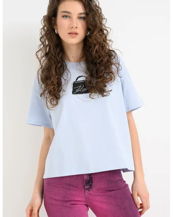 Tricou supradimensionat de bumbac organic Signature, Albastru pal