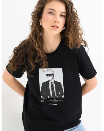 Tricou regular fit de bumbac organic Portrait, Negru