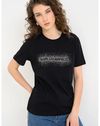 Tricou de bumbac organic cu logo cu strasuri, Negru