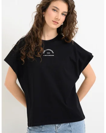 Tricou relaxed fit de bumbac cu logo stralucitor, Negru