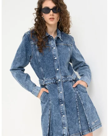 Rochie din denim cu pliuri, Albastru royal
