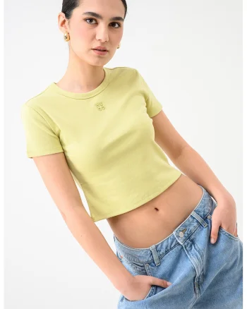 Tricou crop cu croiala slim-fit Delanor, Verde electric
