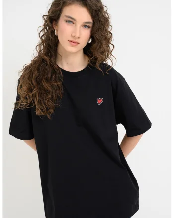 Tricou supradimensionat cu imprimeu pe spate Ikon Valentine, Negru
