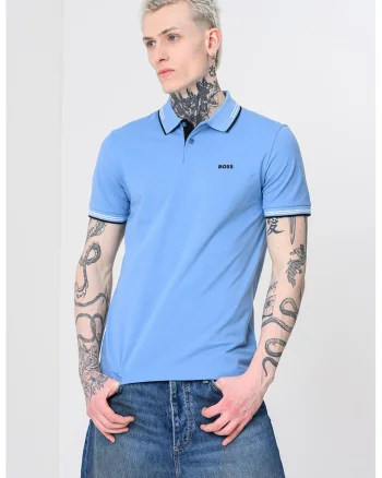 Tricou polo slim fit Paul, Alb/Negru/Albastru azur