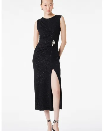 Rochie stralucitoare cu detaliu metalic, Negru