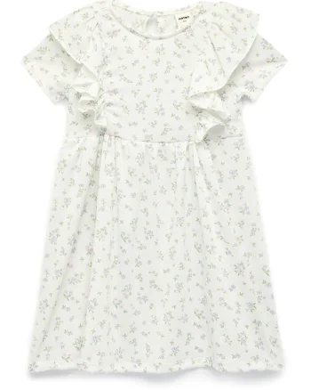 Rochie cu model floral si volane, Alb murdar