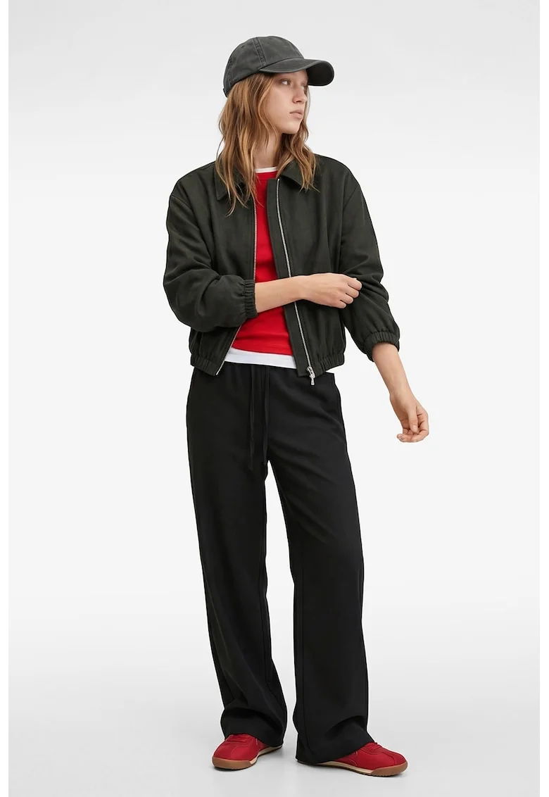 Pantaloni drepti cu talie elastica, Gri antracit
