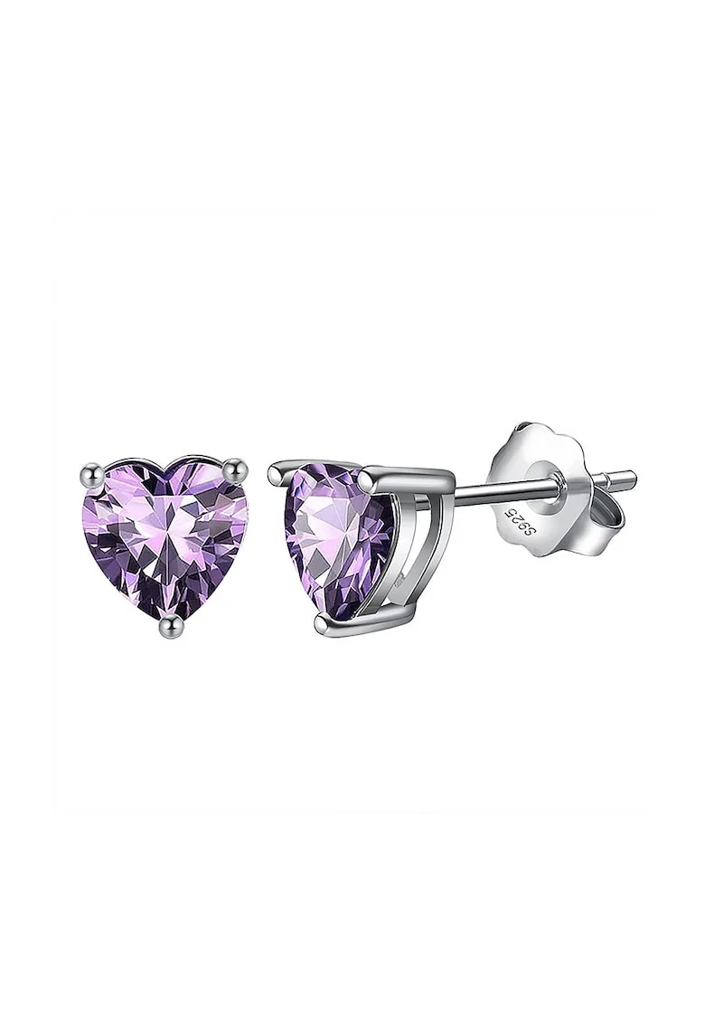 Cercei  tip Inima din Argint S925 / Rodiu cu piatra Zirconiu - Amethyst