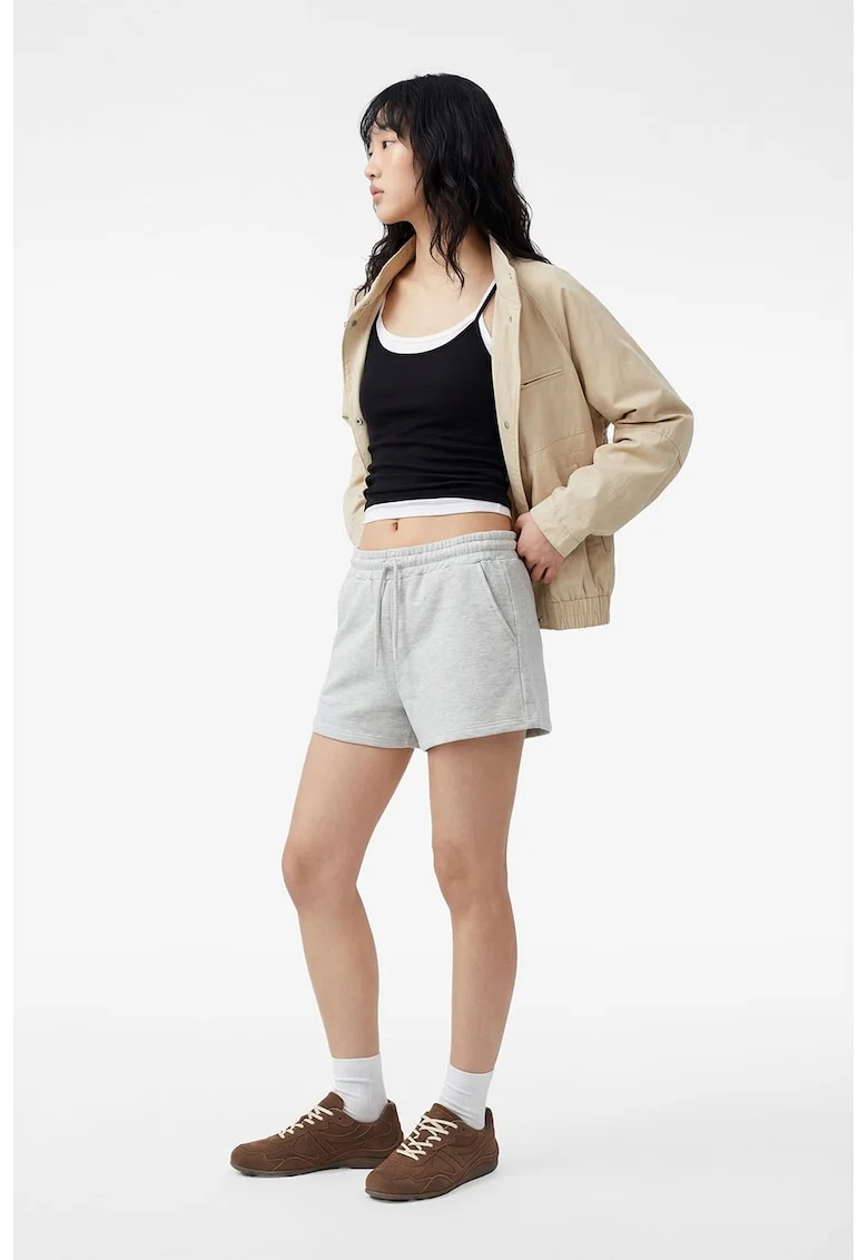 Pantaloni de trening scurti cu talie ajustabila, Gri deschis melange