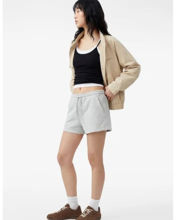 Pantaloni de trening scurti cu talie ajustabila, Gri deschis melange