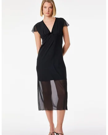 Rochie midi cu decolteu in V, Negru