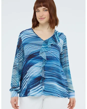 Bluza cu decolteu in V si imprimeu, Albastru
