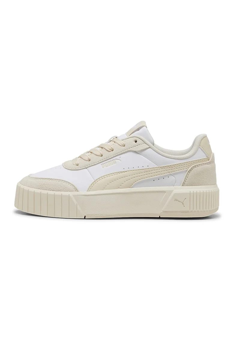 Pantofi sport Carina Mia din piele ecologica cu garnituri din piele intoarsa, Alb optic/Bej deschis