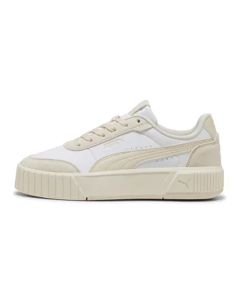 Pantofi sport Carina Mia din piele ecologica cu garnituri din piele intoarsa, Alb optic/Bej deschis