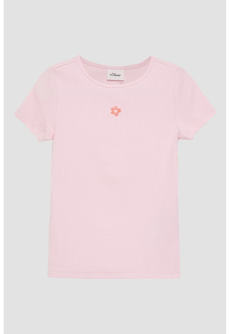 Tricou din amestec de bumbac cu decolteu rotund, Roz deschis