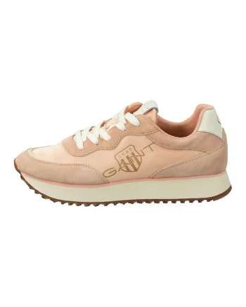 Pantofi sport cu insertii din piele intoarsa, Piersica