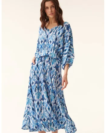 Rochie midi cu imprimeu grafic, Alb/Albastru