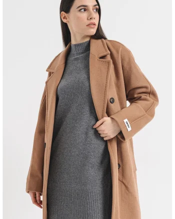Palton uni din amestec de lana cu model petrecut, Caramel