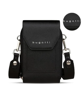 Geanta dama  Ella, piele ecologica, Crossbody pentru telefon si carduri, bareta reglabila, design elegant, neagra, 496636S