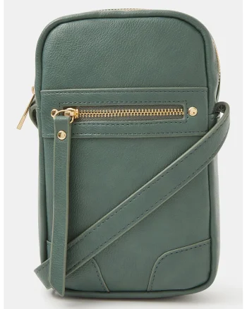 Geanta crossbody din piele ecologica, Verde masliniu inchis