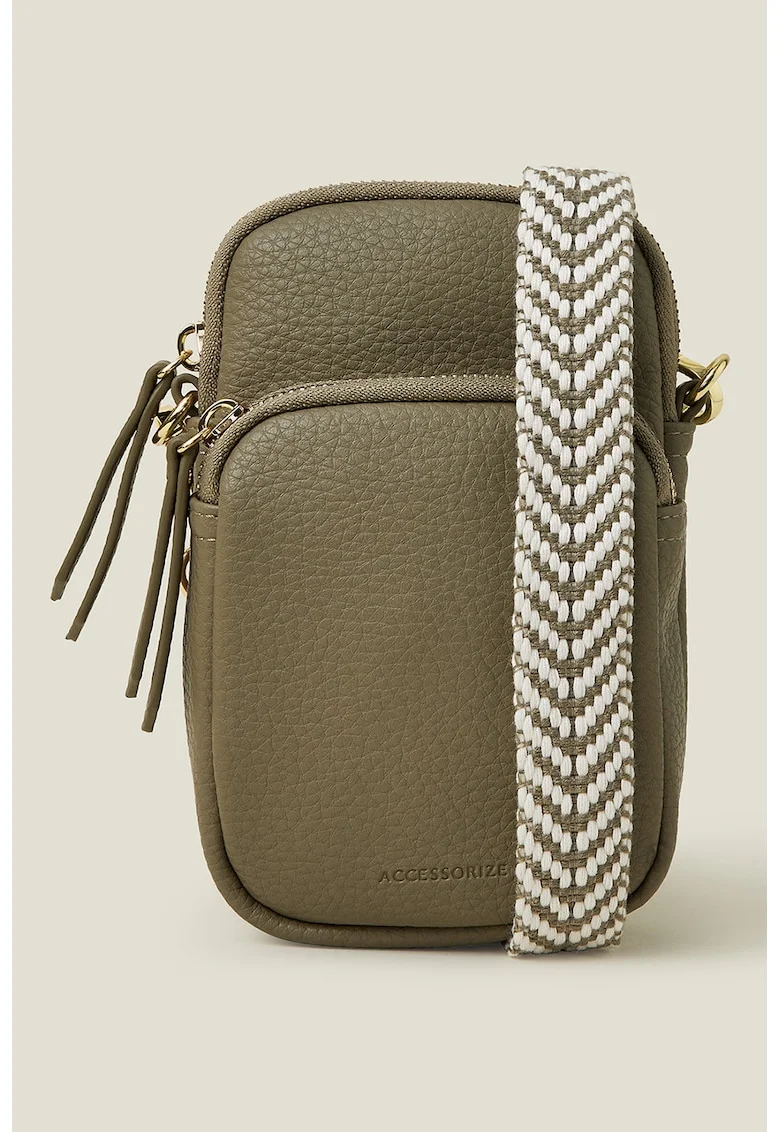 Geanta crossbody pentru telefon din piele ecologica, Kaki