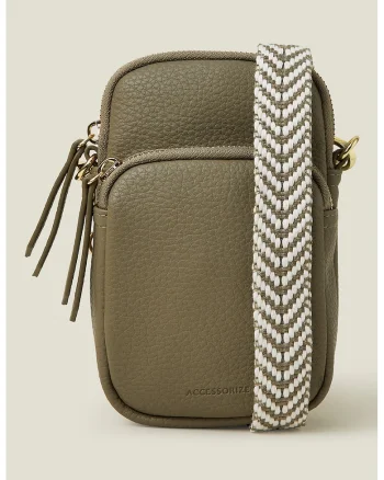 Geanta crossbody pentru telefon din piele ecologica, Kaki