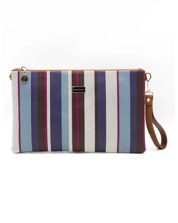 Geanta crossbody din piele ecologica cu model in dungi, Maro inchis/Bleumarin