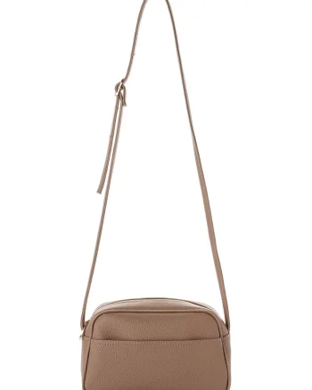Geanta crossbody din piele ecologica cu bareta ajustabila, Bej inchis