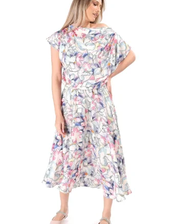 Rochie cu imprimeu si talie elastica, Roz
