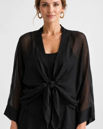 Blazer dama lejer din matase cu croi lejer si design vaporos, negru