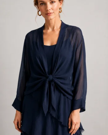 Blazer dama lejer din matase cu croi lejer si design vaporos, bleumarin